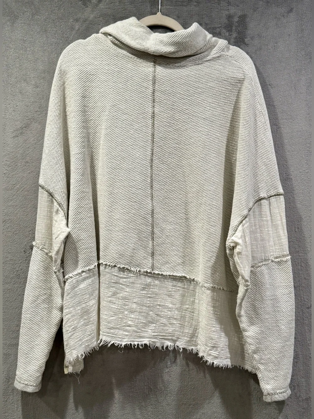 Free People Zoe Pullover Slate Ivory Cowl Neck Sweater Oversized Boho Size S
